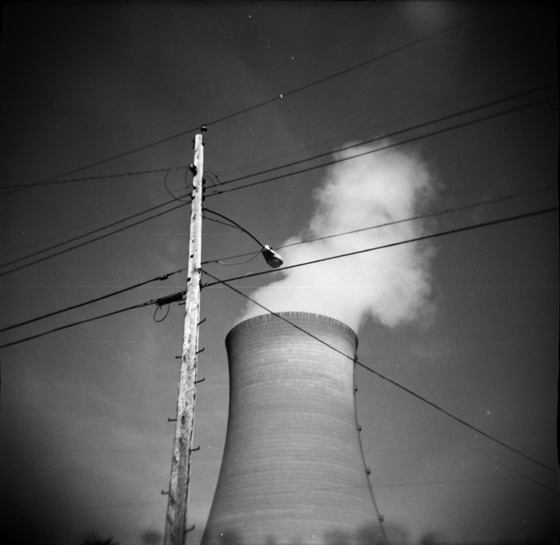 cooling tower and utility pole